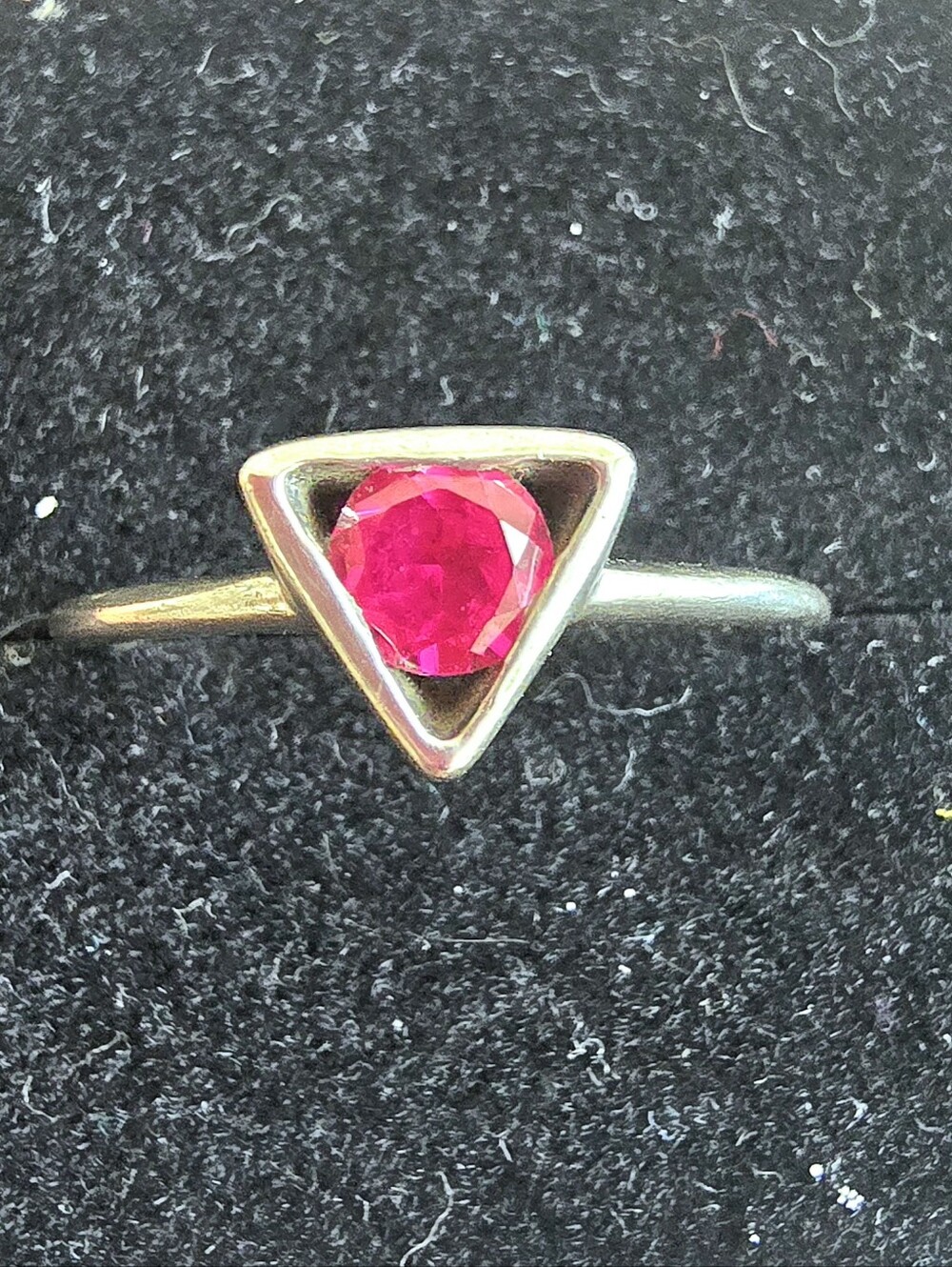 Sterling Silver Triangle Ring with Ruby Red Gem